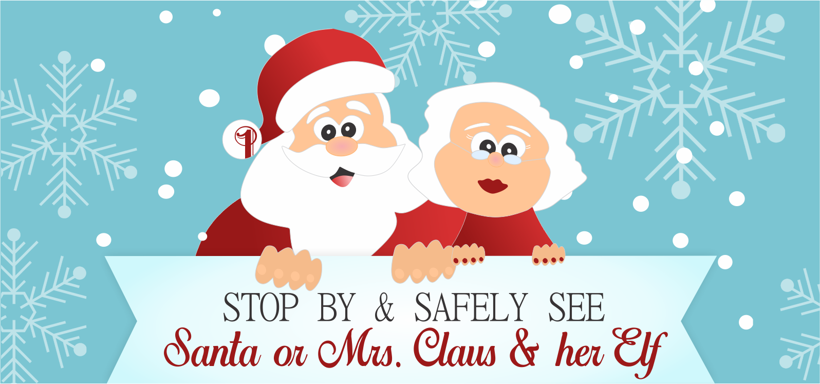 Cartoon image of Santa & Mrs. Claus - ad for our event(s).