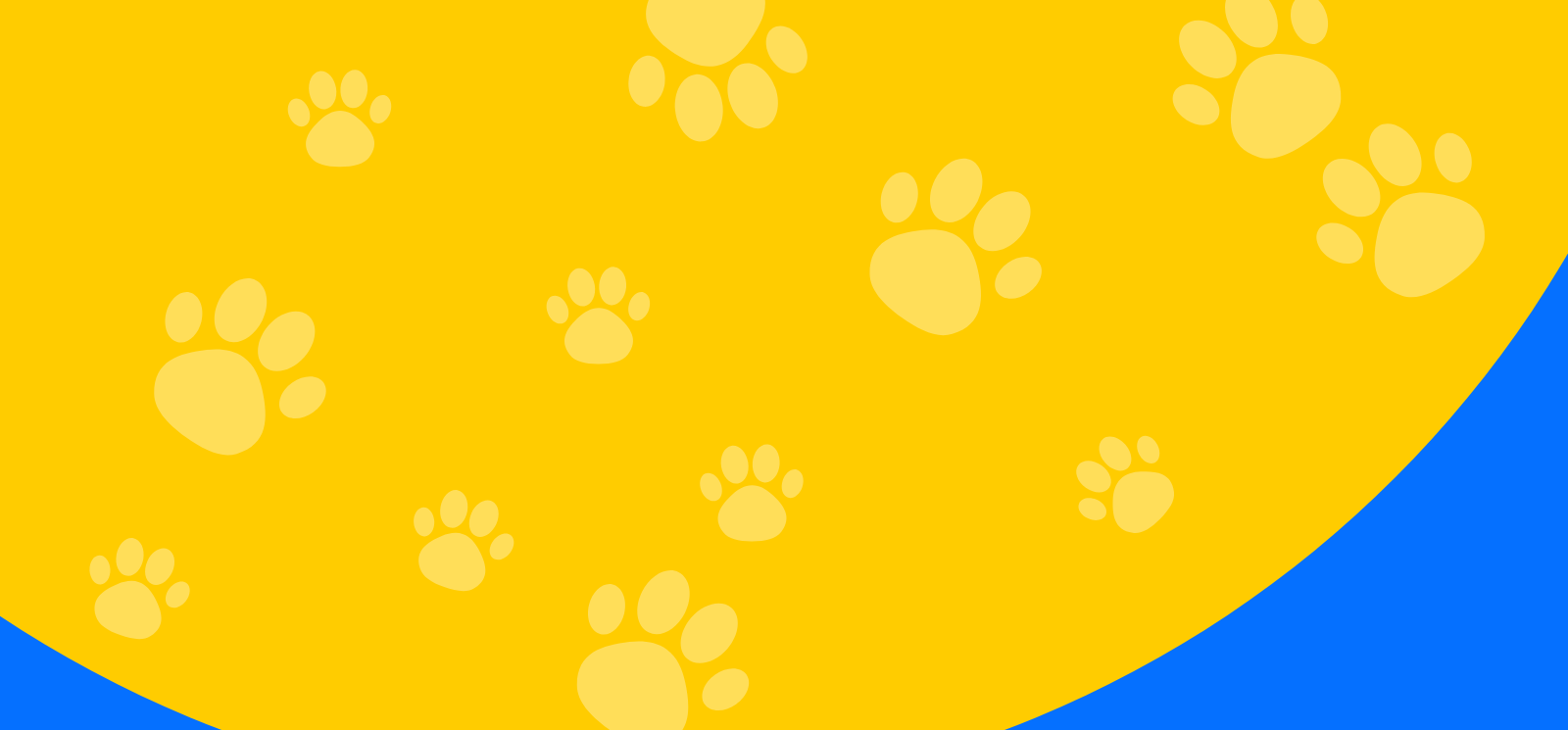 Yellow and blue blank background image with a light yellow shade of paw prints.